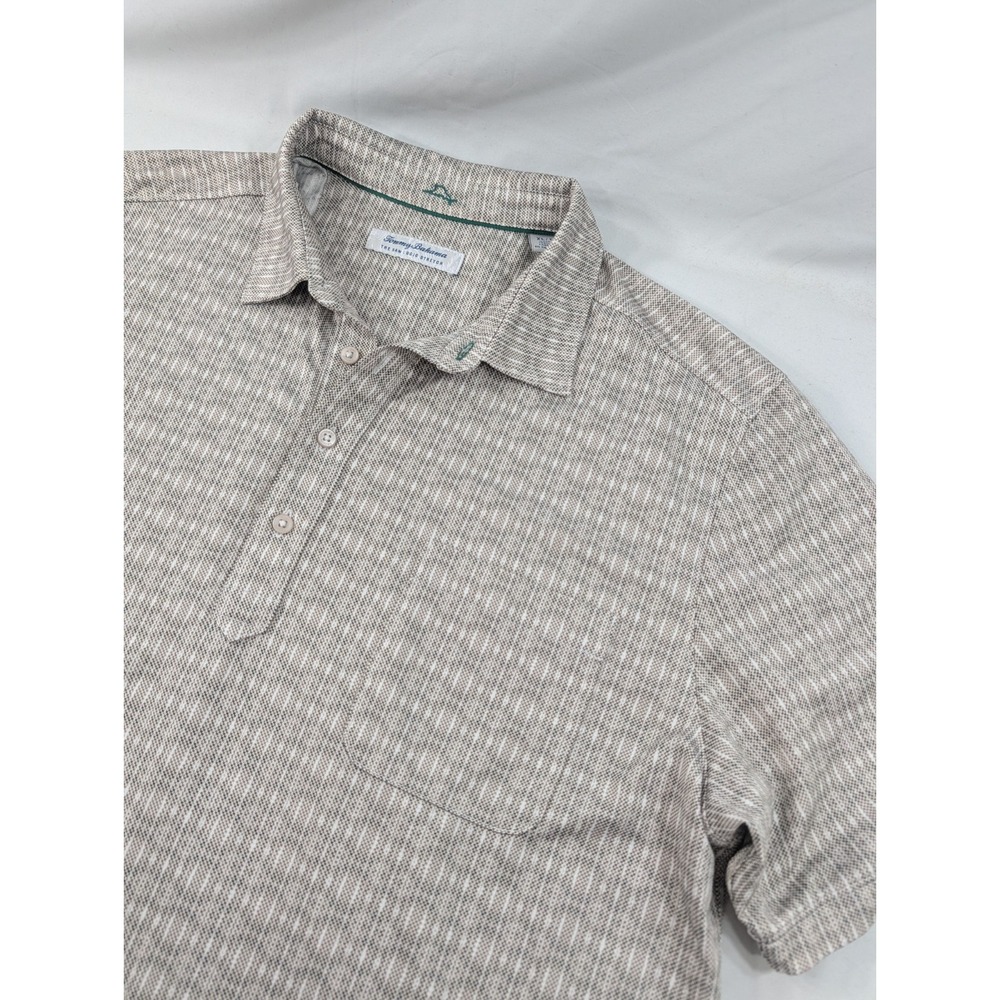Tommy Bahama San Lucio Stretch Polo Shirt XL Palm Tree Island Print Tan Golf